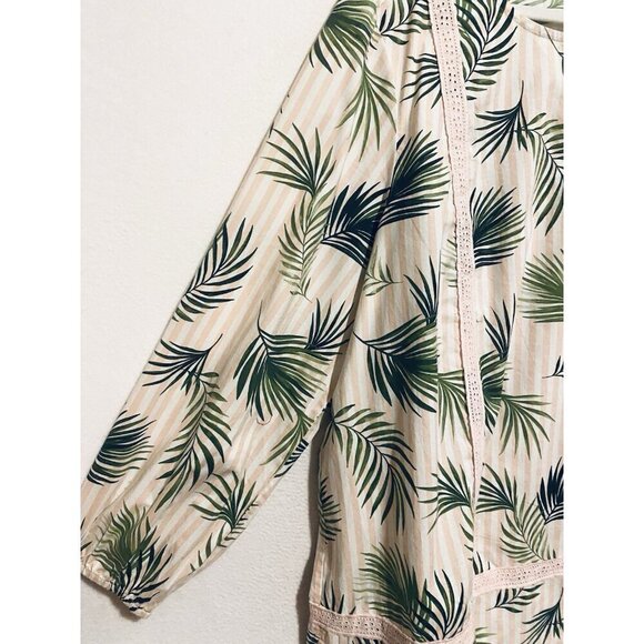 Lands End Top Womens 2X Pink White Striped Palm Tropical Long Sleeve Tunic Boho - Picture 4 of 9